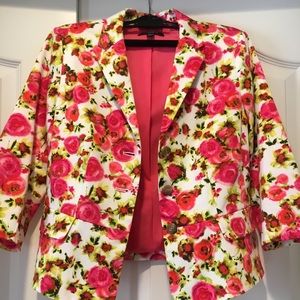 Bright coral floral blazer
